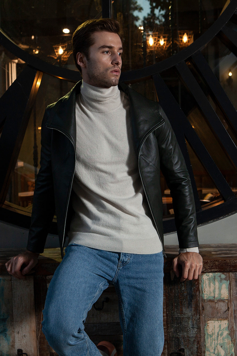 COLLAR 高領羊皮外套