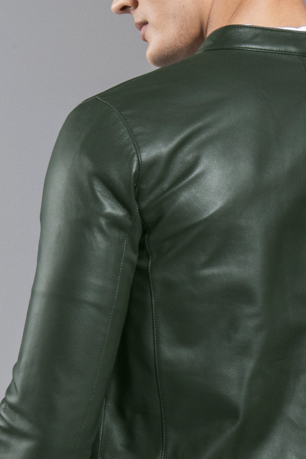 OLIVE墨綠利落經典皮外套