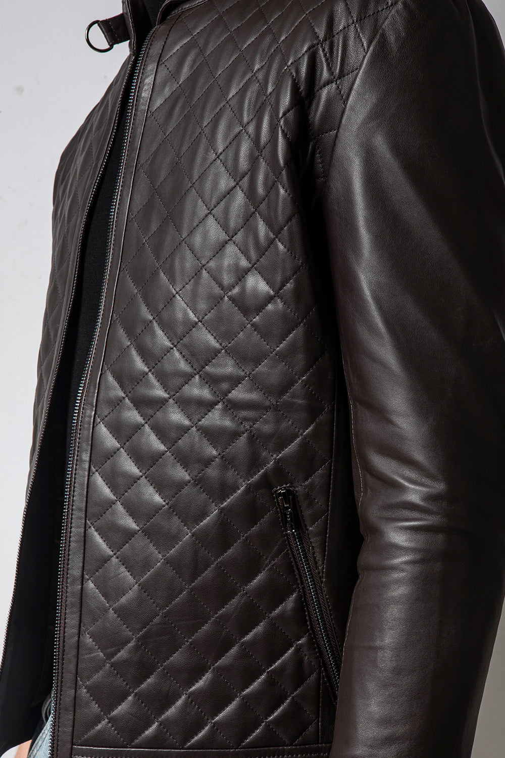 MATRIX 深咖前身菱紋皮外套