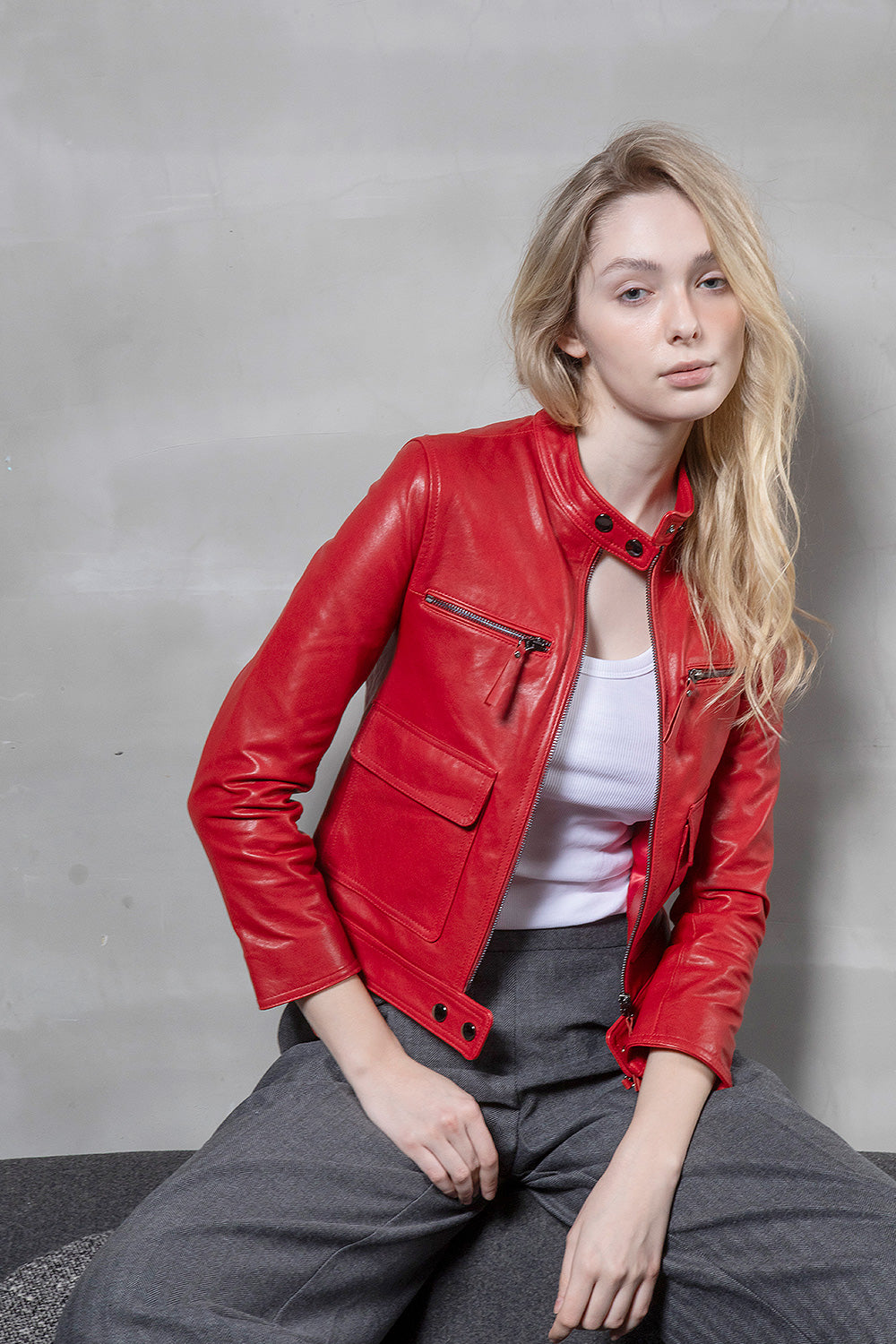 ROCK辣椒紅短版皮外套