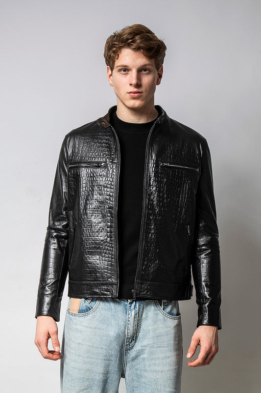 CROC 鱷魚紋立領羊皮外套