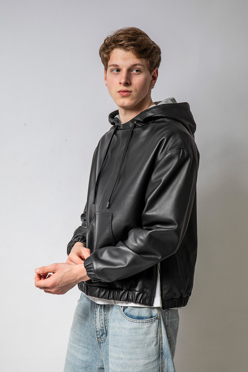 NewHoodie 連帽寬身羊皮外套