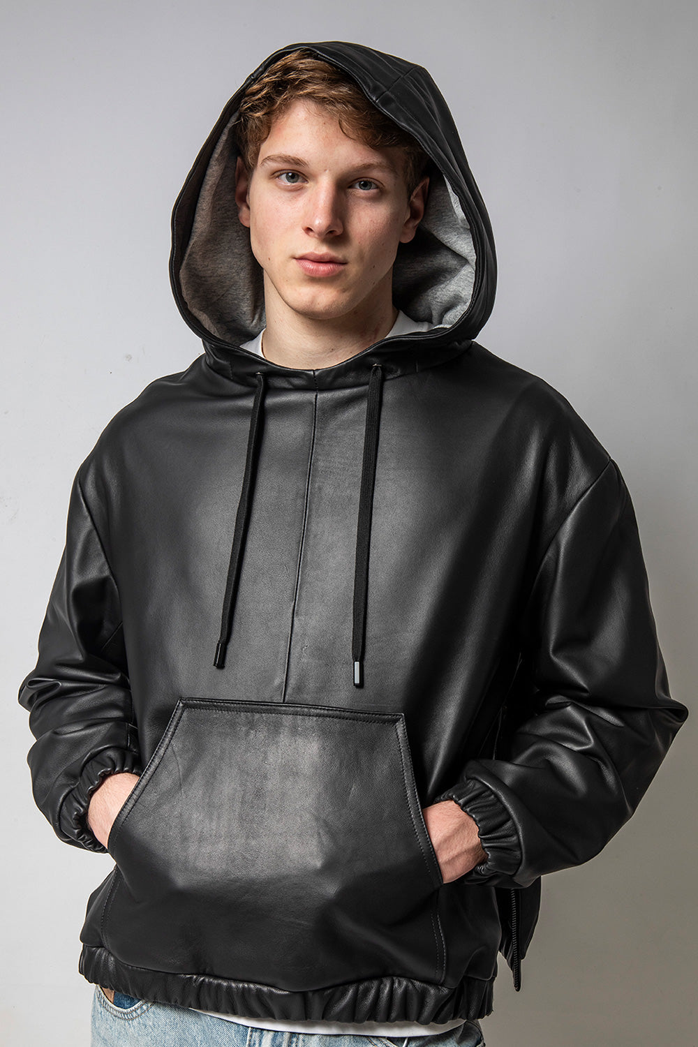 NewHoodie 連帽寬身羊皮外套