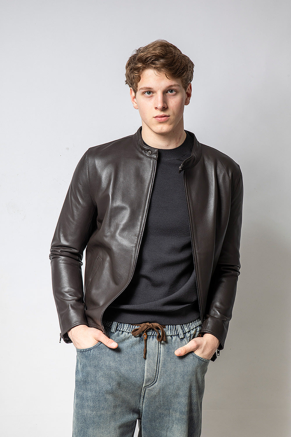 KAFE 深咖啡立領皮外套