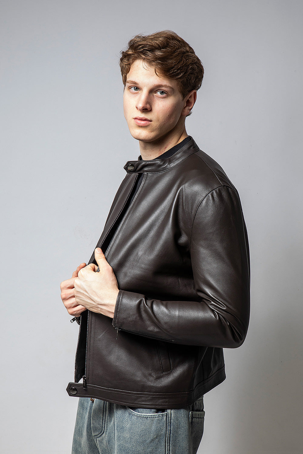 KAFE 深咖啡立領皮外套