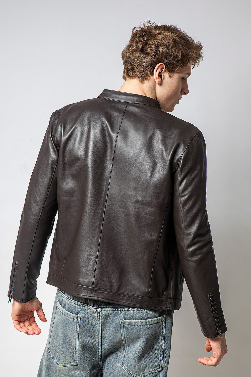 KAFE 深咖啡立領皮外套