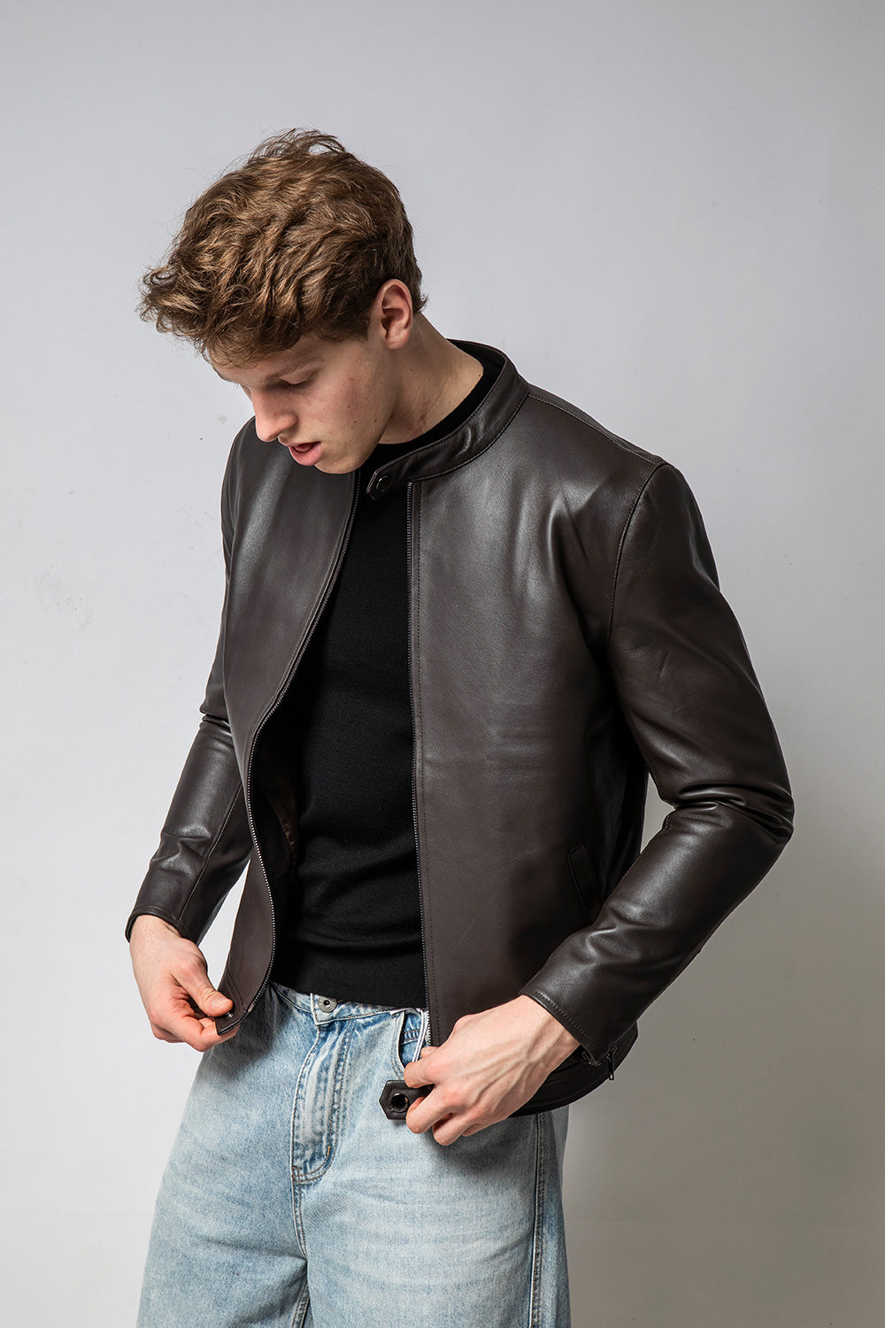 KAFE 深咖啡立領皮外套