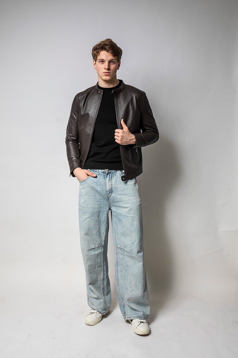 KAFE 深咖啡立領皮外套