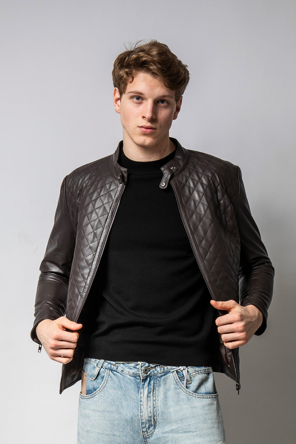 MATRIX 深咖前身菱紋皮外套