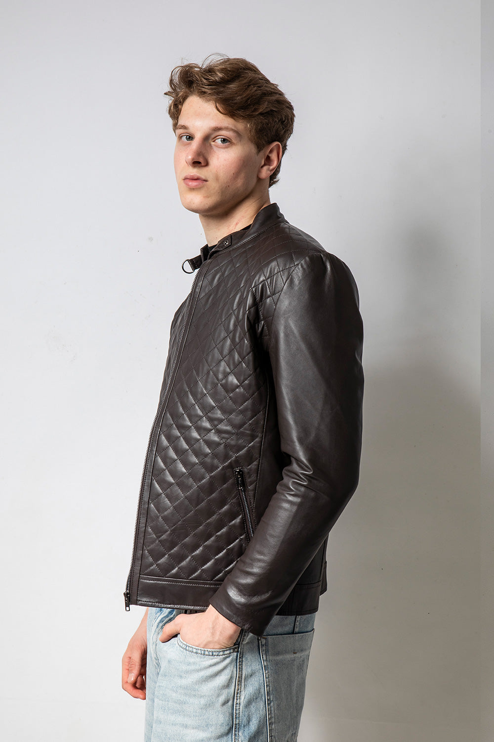 MATRIX 深咖前身菱紋皮外套