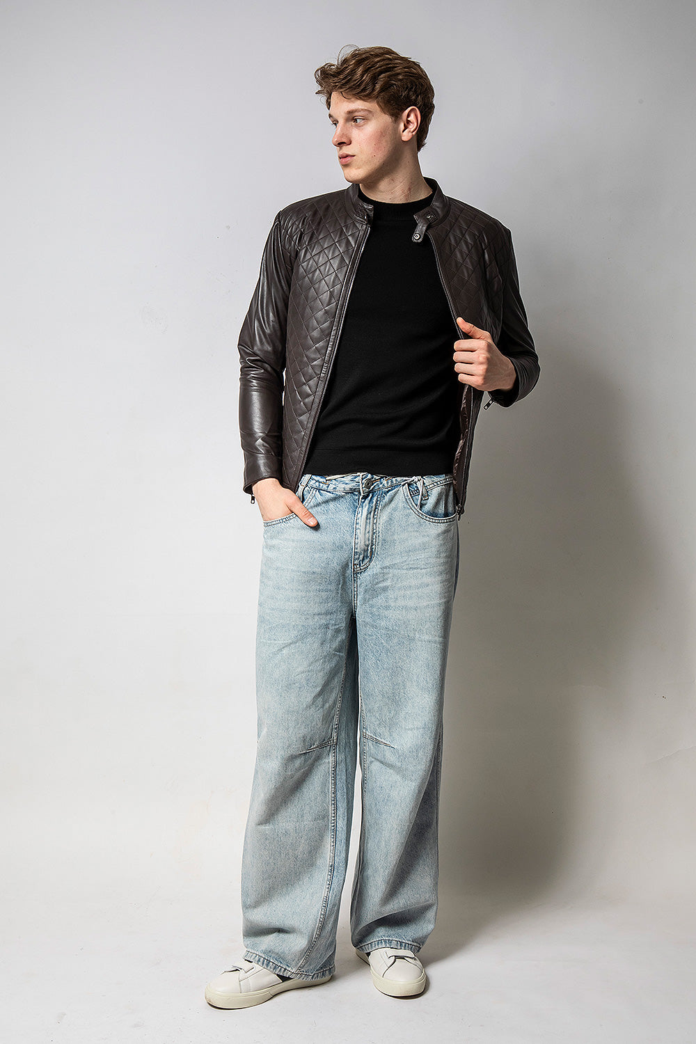 MATRIX 深咖前身菱紋皮外套