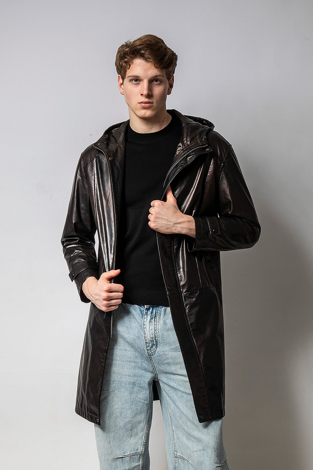 GHOST 連帽變色亮皮牛皮外套