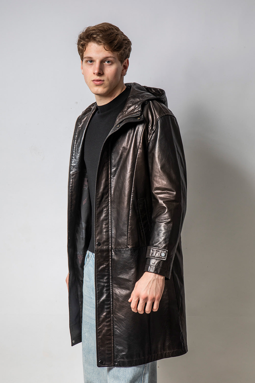 GHOST 連帽變色亮皮牛皮外套