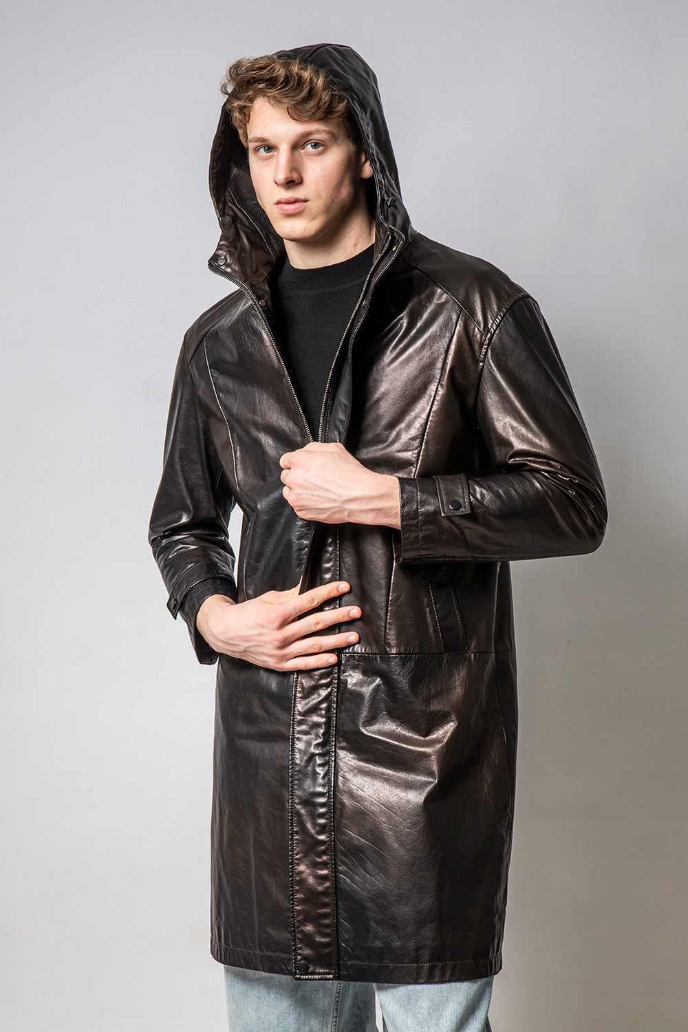 GHOST 連帽變色亮皮牛皮外套