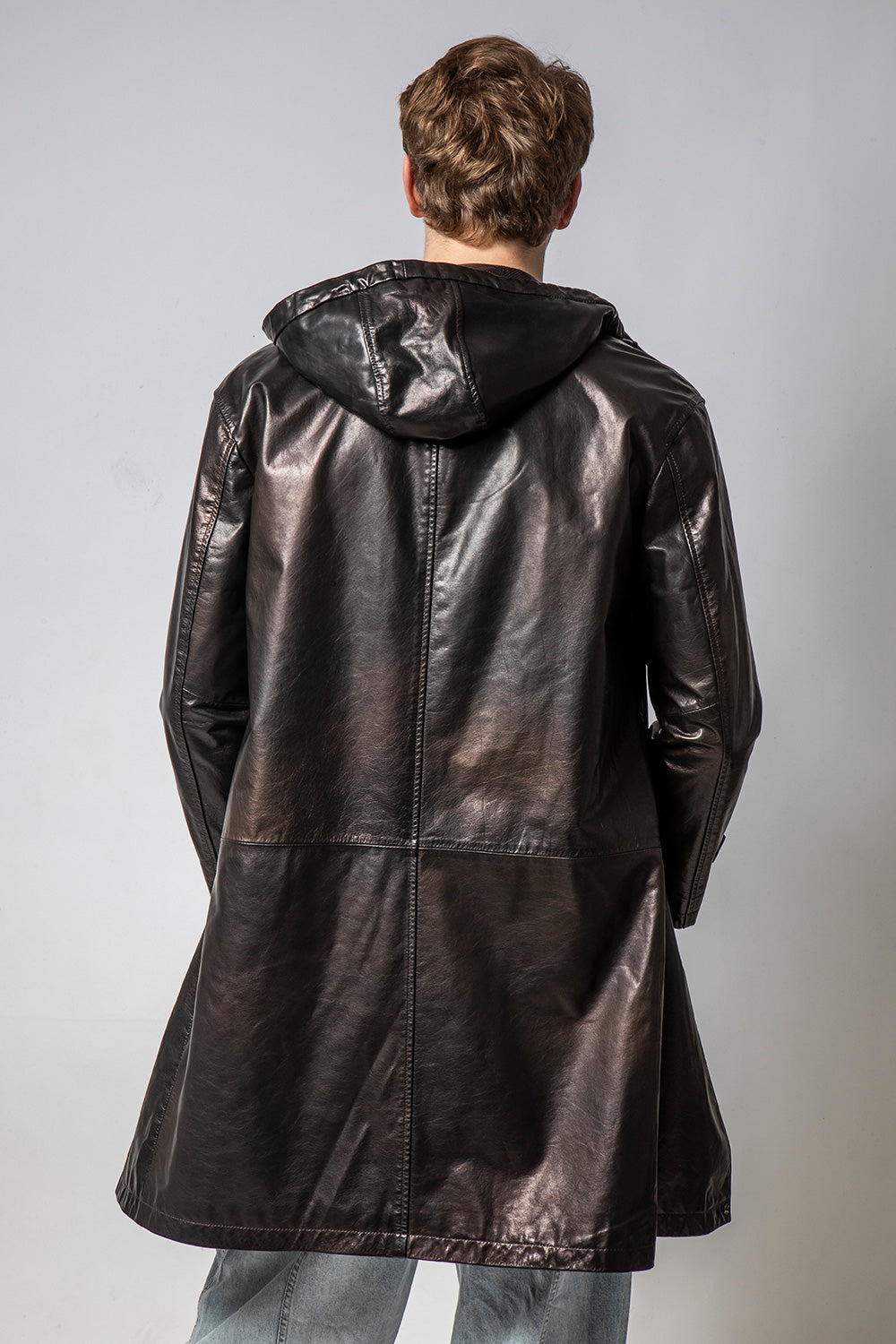 GHOST 連帽變色亮皮牛皮外套