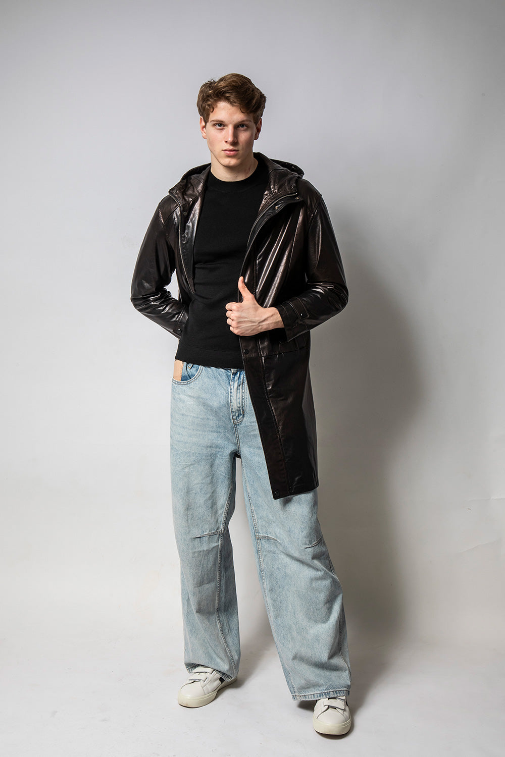 GHOST 連帽變色亮皮牛皮外套