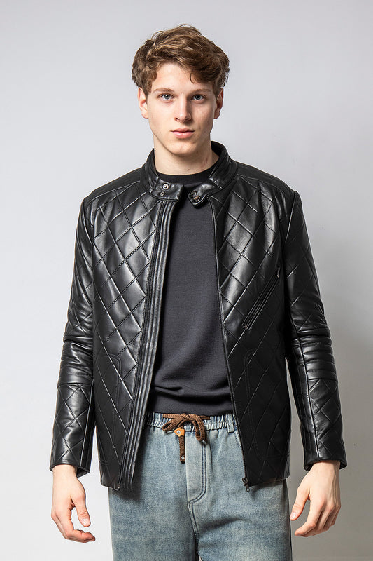 DIAMOND  菱紋立領羊皮外套