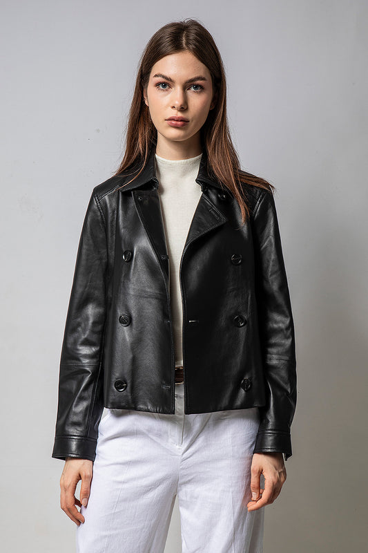 FIELD黑色短風衣皮外套