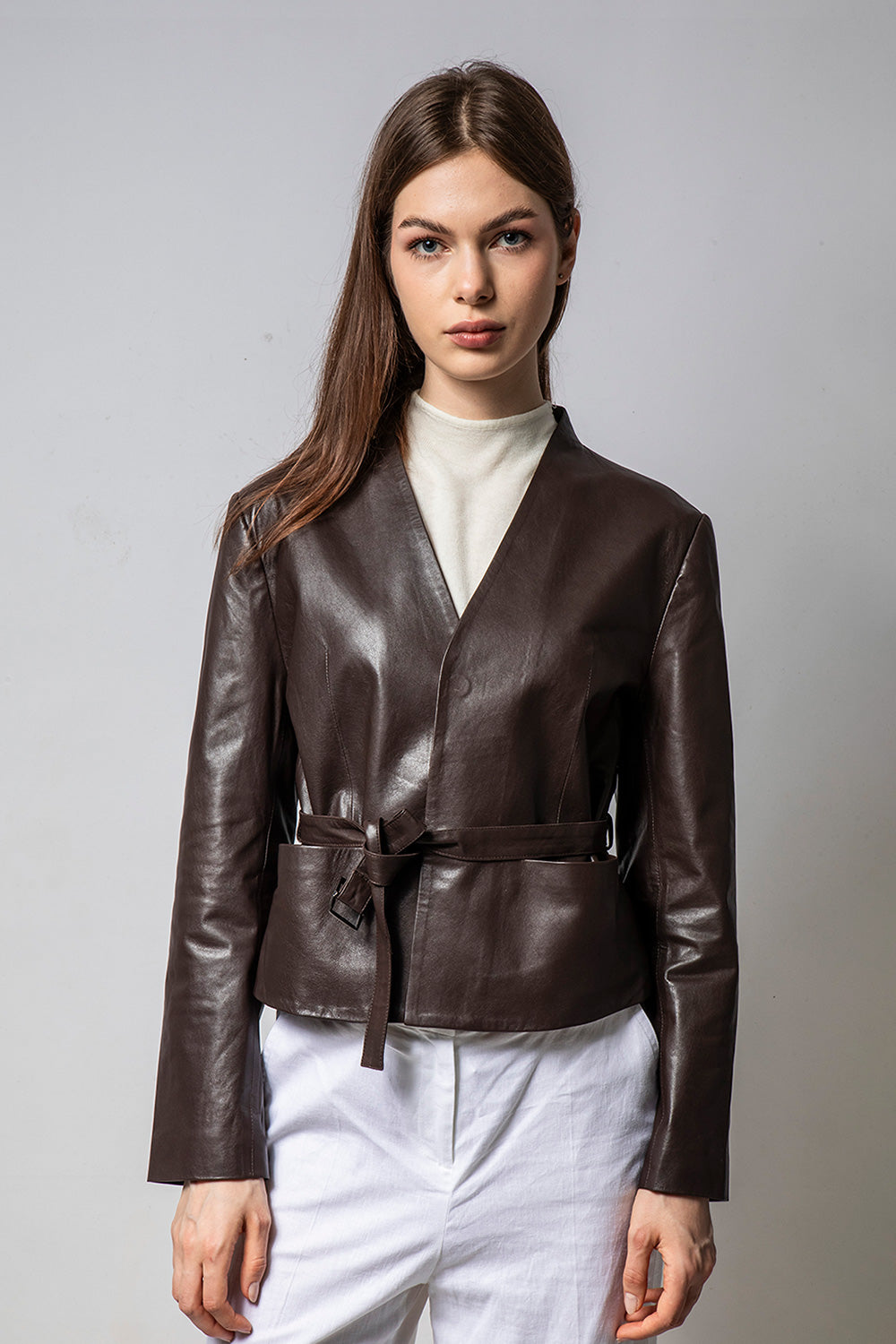 GIRLY咖啡色寬版皮外套