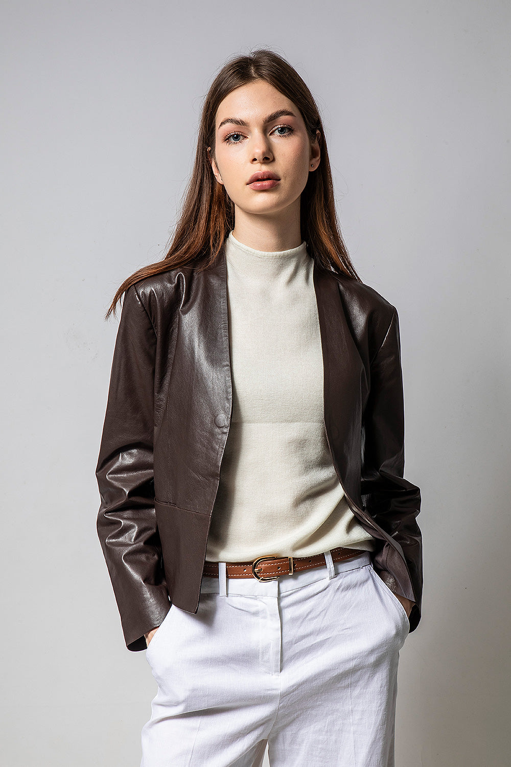 GIRLY咖啡色寬版皮外套