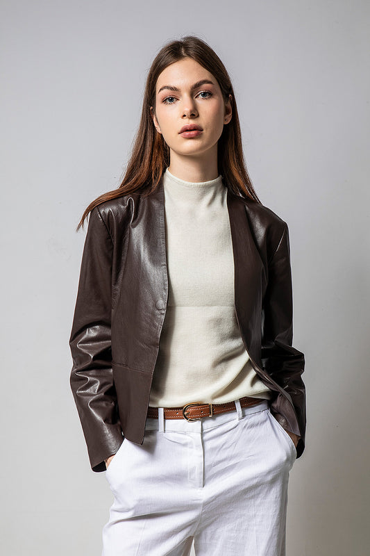 GIRLY咖啡色寬版皮外套