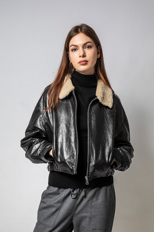 BOMBER 黑色飛行夾克皮外套