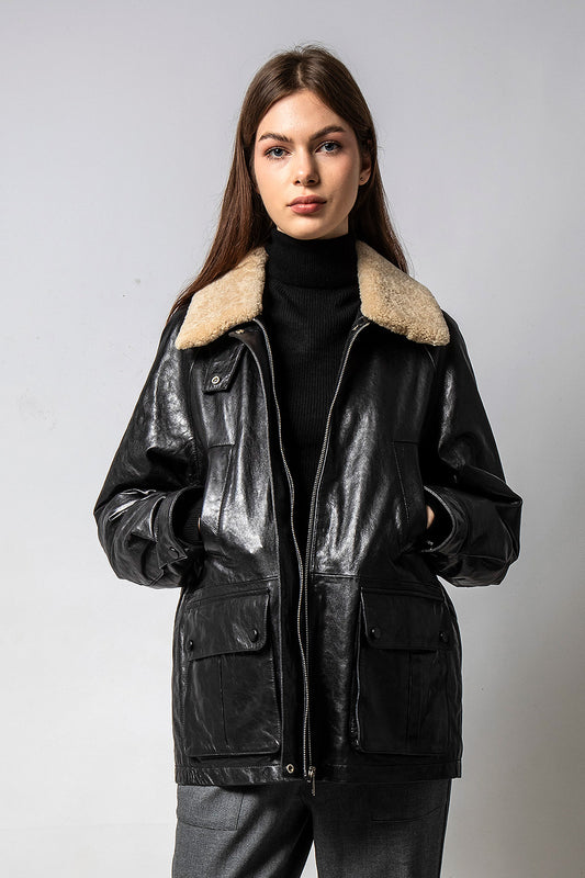 BOMBER 黑長版飛行夾克皮外套