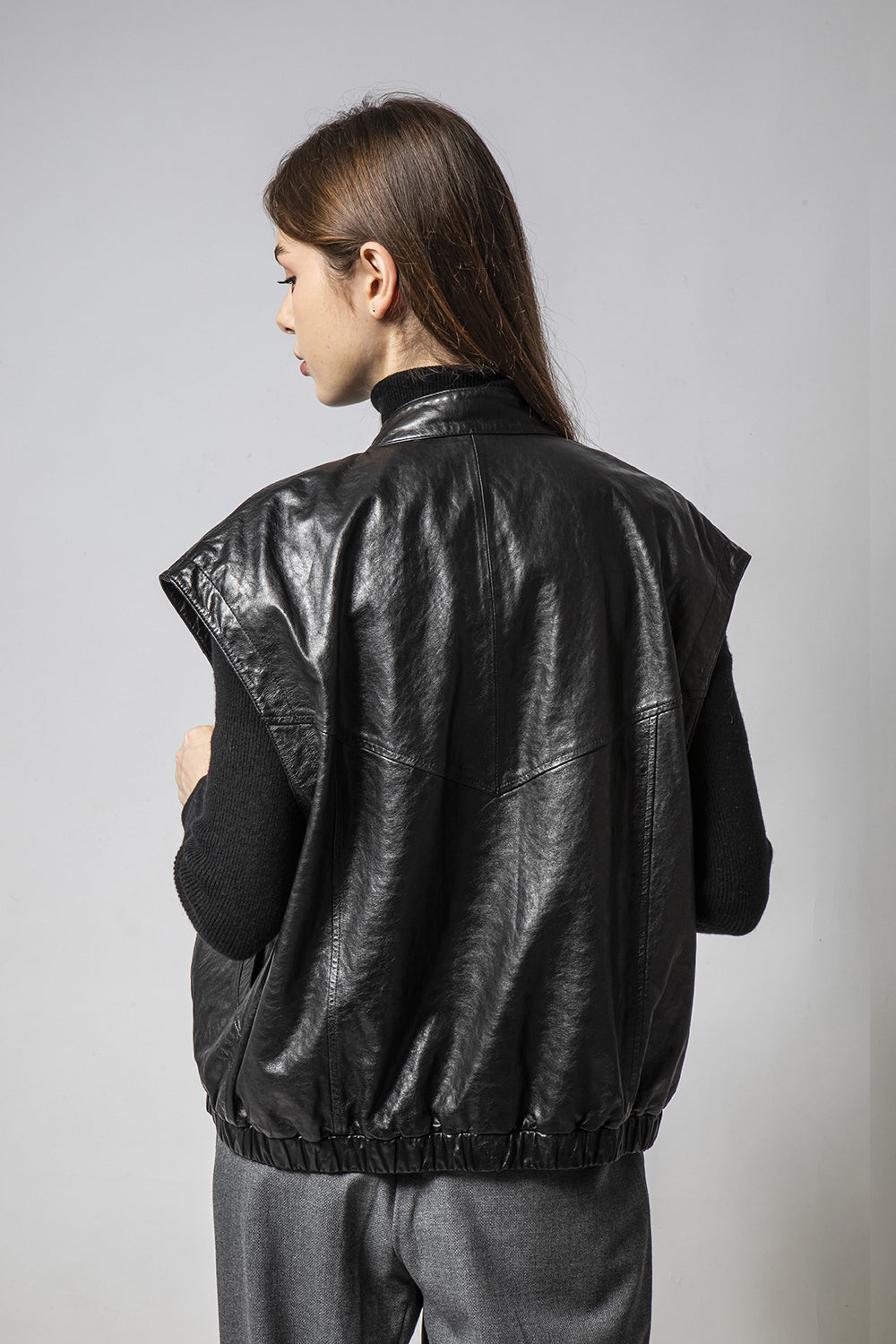 PLAY黑色背心款皮外套