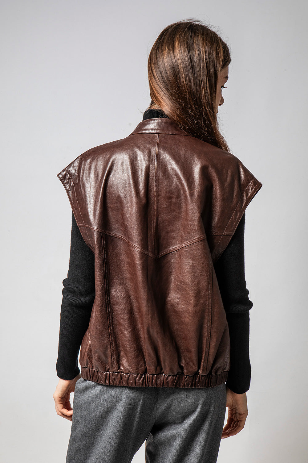 PLAY深咖啡色背心款皮外套