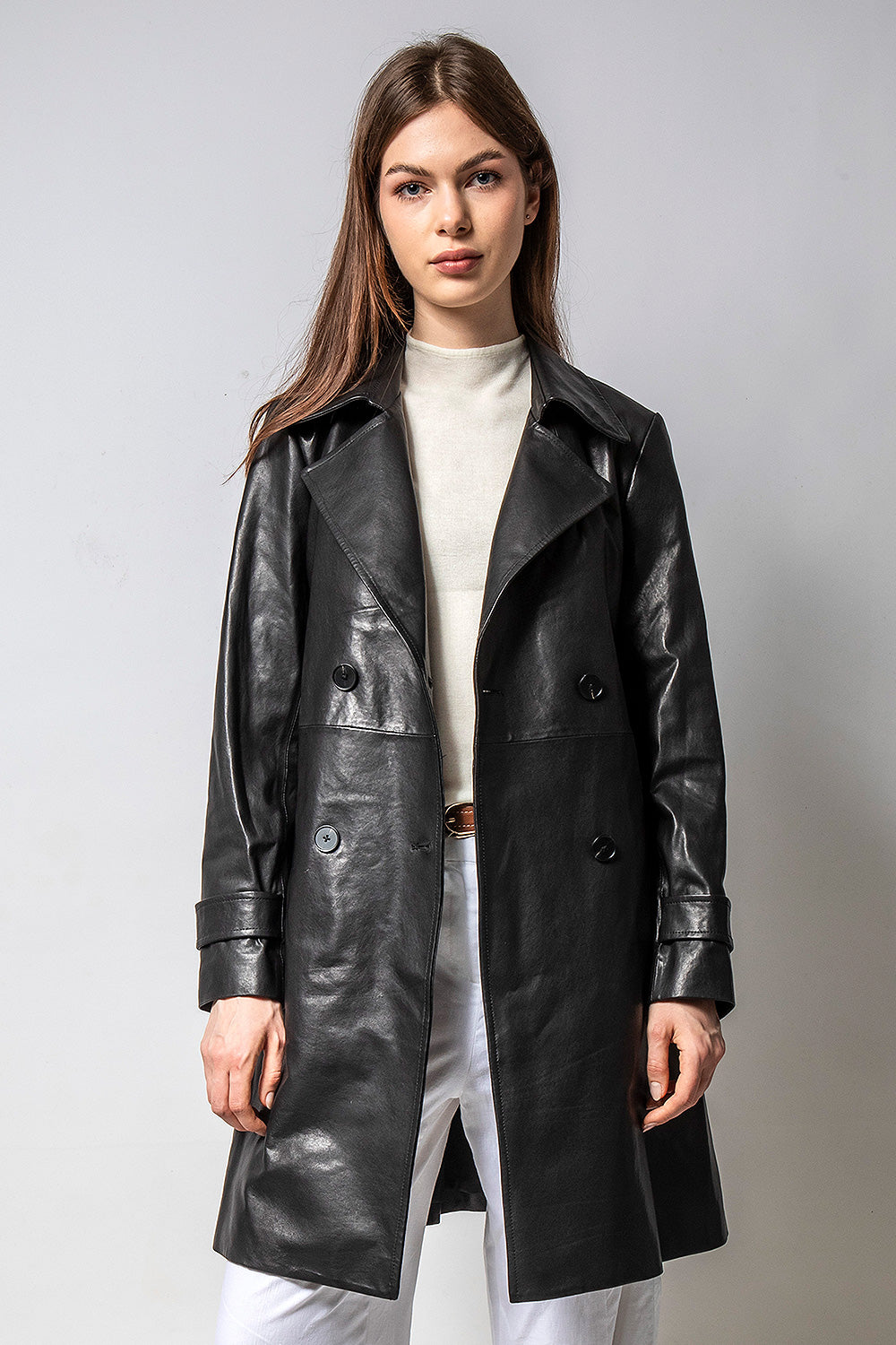 TRENCH 長版經典風衣皮外套