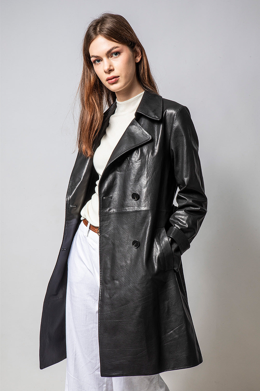 TRENCH 長版經典風衣皮外套