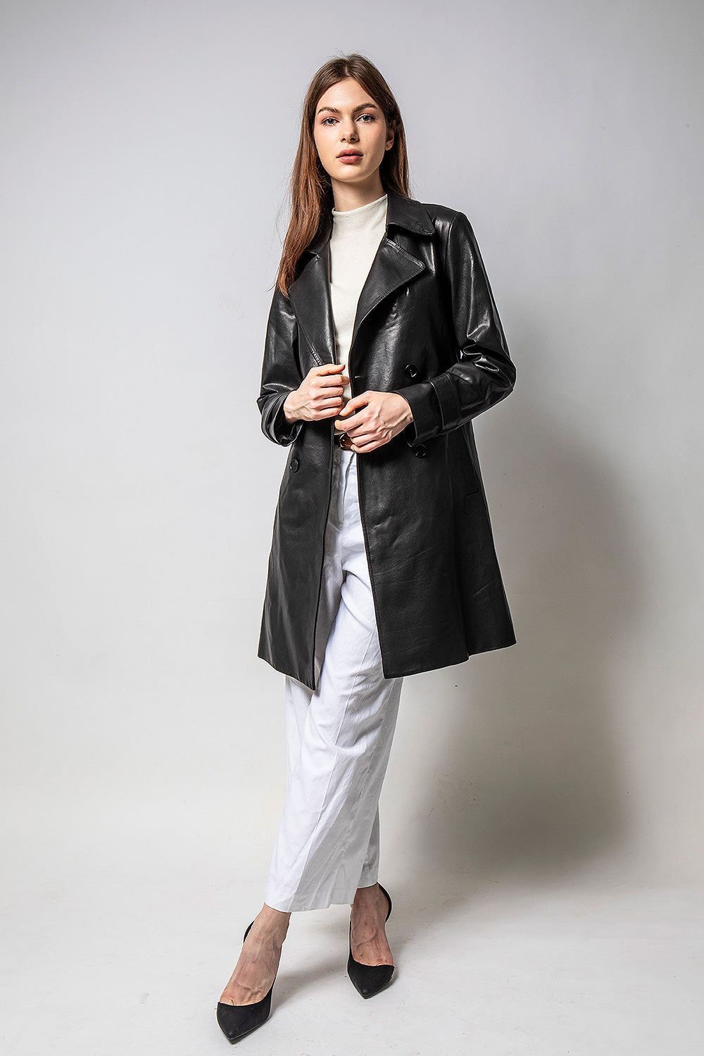 TRENCH 長版經典風衣皮外套