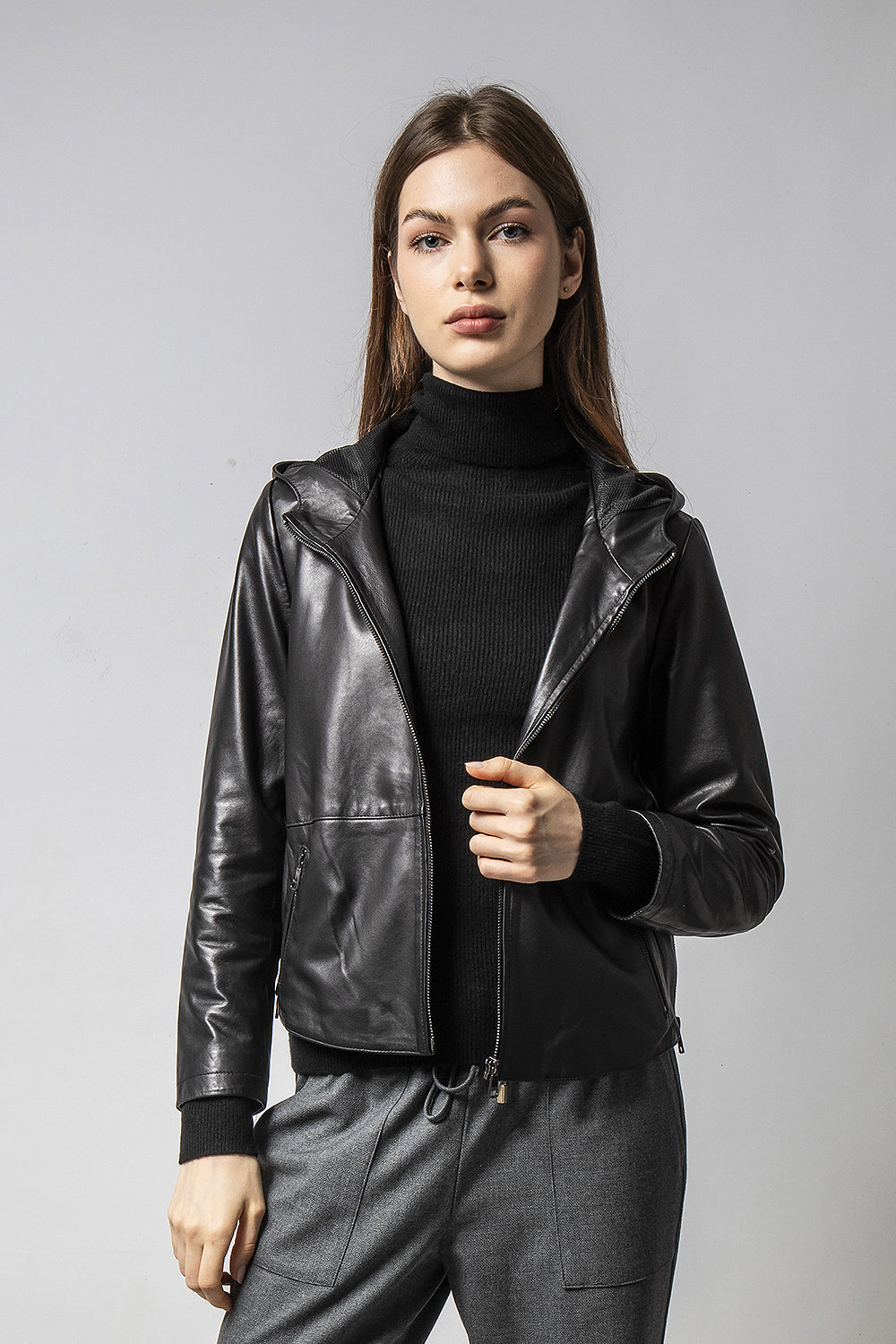 RAIDER黑連帽皮外套