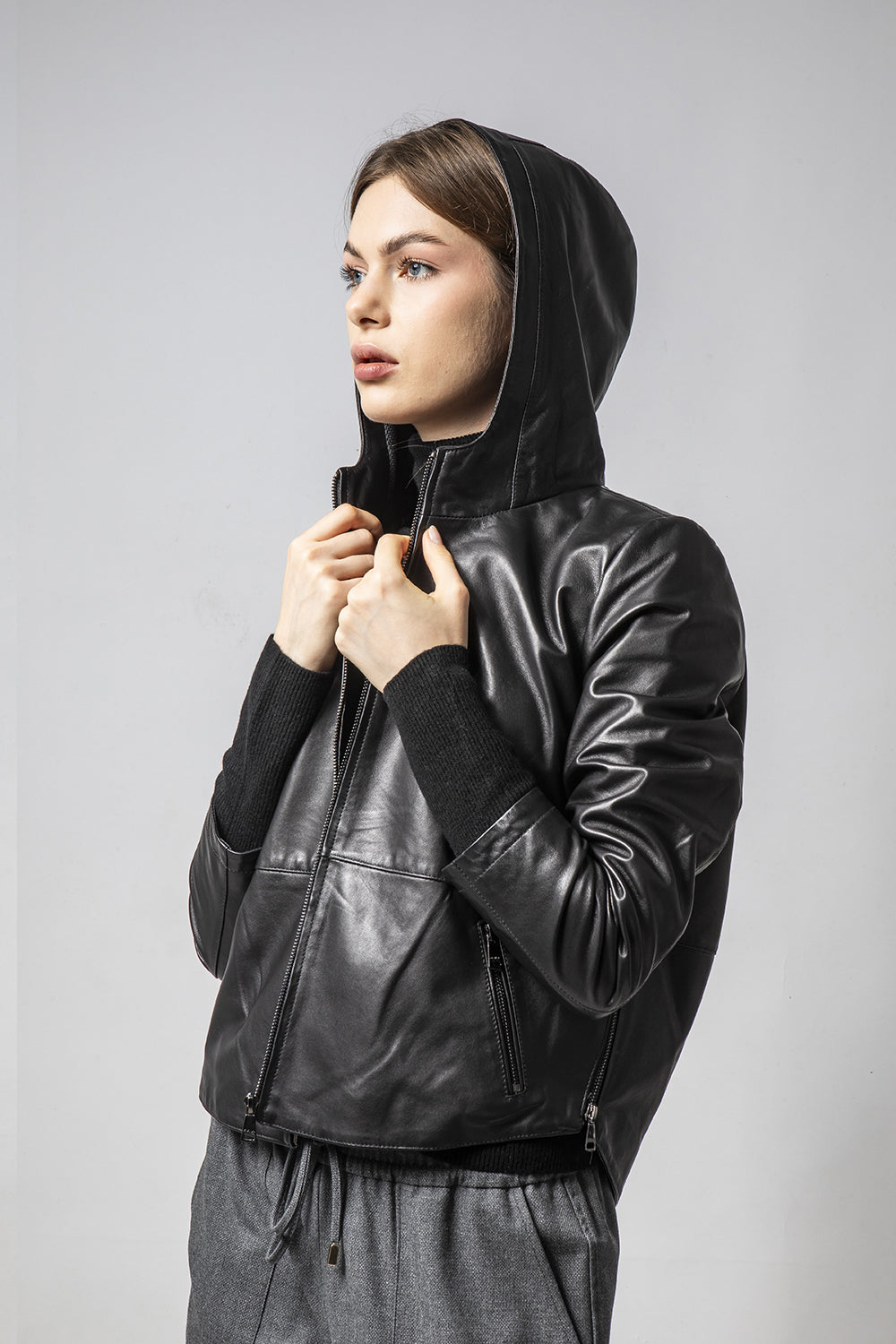 RAIDER黑連帽皮外套