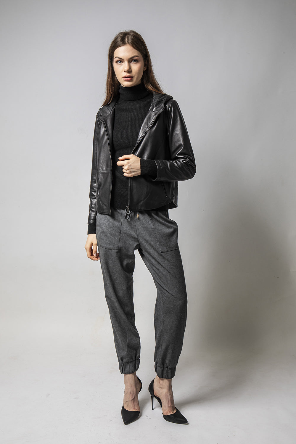 RAIDER黑連帽皮外套