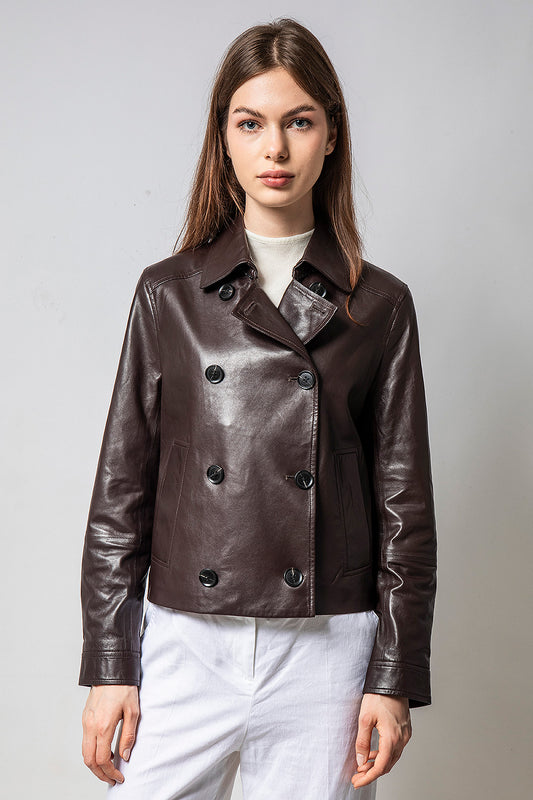 FIELD咖啡色短風衣皮外套