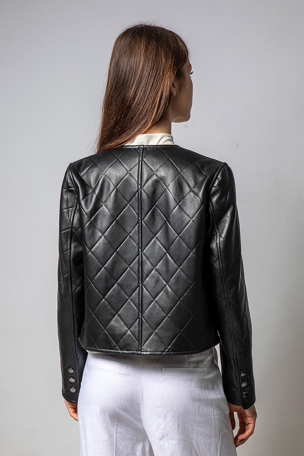 TOPAZ 黑色菱紋皮外套