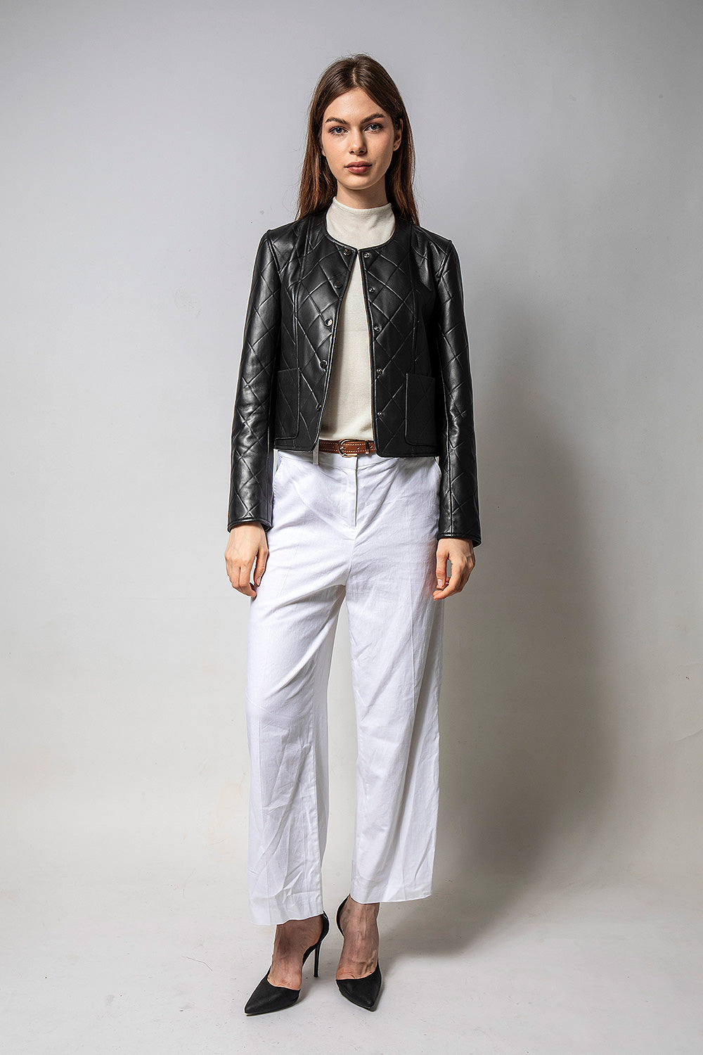 TOPAZ 黑色菱紋皮外套